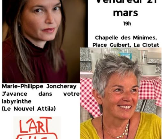 Vendredi 21 mars, à 19h à la Chapelle des Minimes, Quand écrire c&rsquo;est aimer, rencontres avec Isabelle Alentour et Marie-Philippe Joncheray
